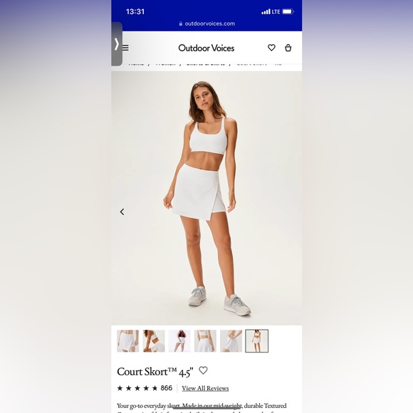 OUTDOOR VOICES Court Skort 4.5 Active Tennis Sports White - Picture 7 of 9